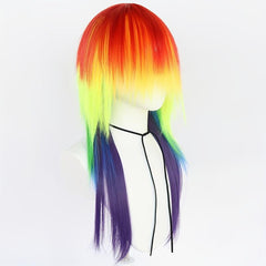 Rainbow Anime Cosplay Long Straight Wig For Party Costume Halloween