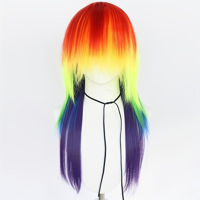 Rainbow Anime Cosplay Long Straight Wig For Party Costume Halloween