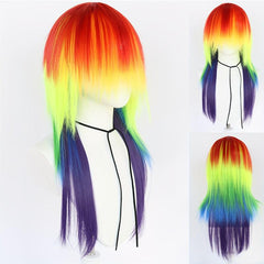 Rainbow Anime Cosplay Long Straight Wig For Party Costume Halloween
