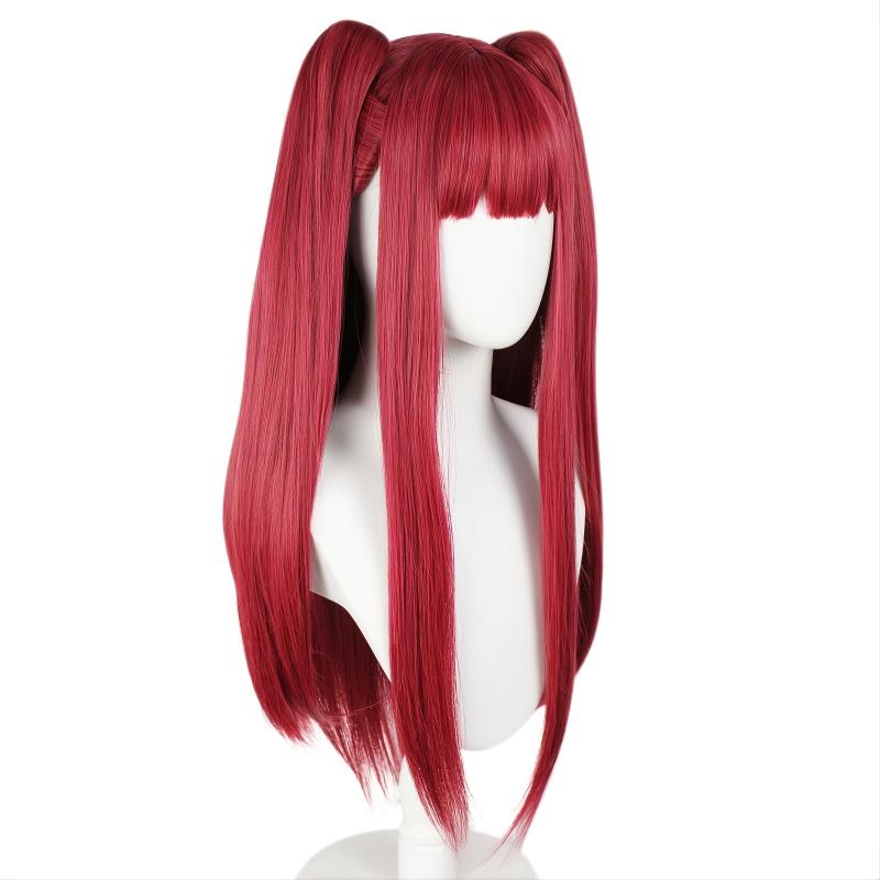 Wine Red Straight Wig with Bangs Cosplay Anime Synthetic Hair Costume