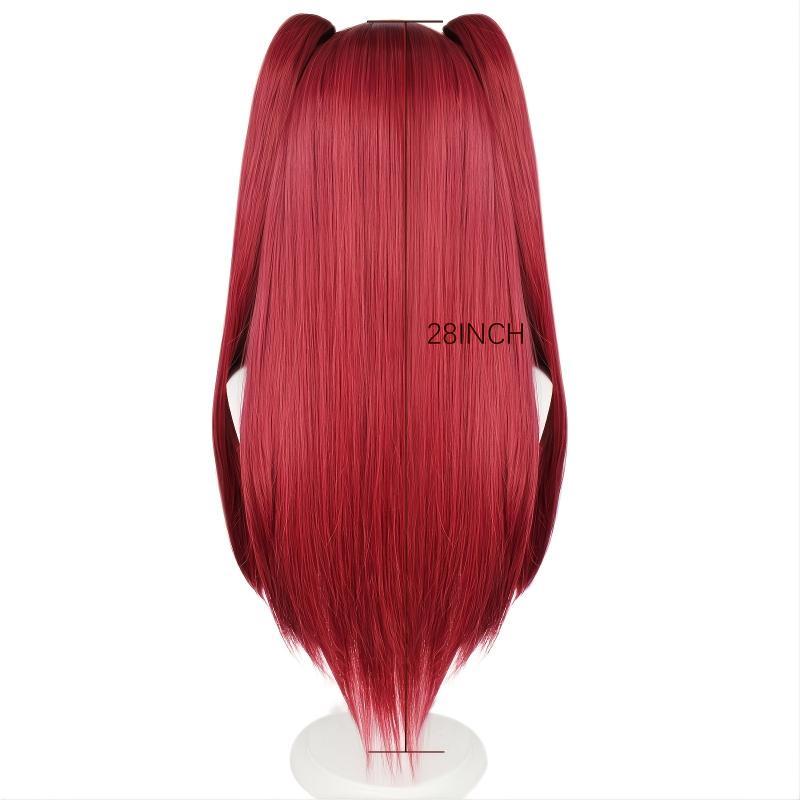 Wine Red Straight Wig with Bangs Cosplay Anime Synthetic Hair Costume