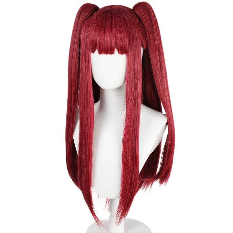 Wine Red Straight Wig with Bangs Cosplay Anime Synthetic Hair Costume