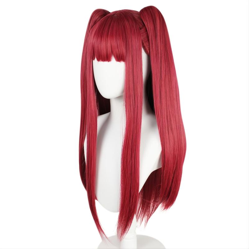 Wine Red Straight Wig with Bangs Cosplay Anime Synthetic Hair Costume