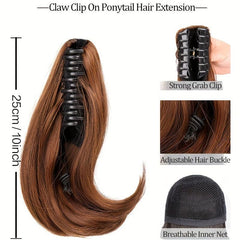 Short Curly Ponytail Extension Claw Hair Piece 10 Inch Synthetic Light Brown