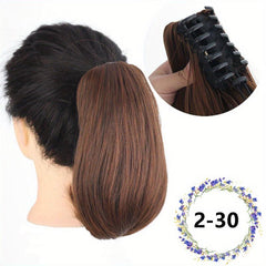 Short Curly Ponytail Extension Claw Hair Piece 10 Inch Synthetic Light Brown