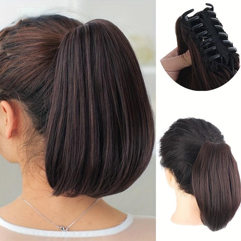 Short Curly Ponytail Extension Claw Hair Piece 10 Inch Synthetic Light Brown