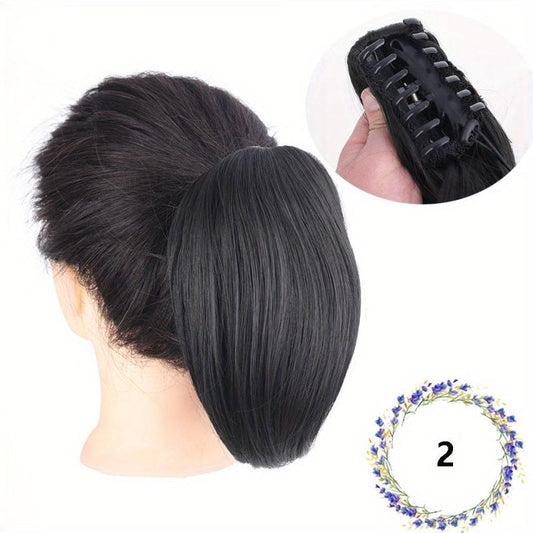 Short Curly Ponytail Extension Claw Hair Piece 10 Inch Synthetic Light Brown