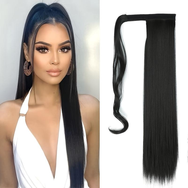 Long Straight Ponytail Hair Extensions Synthetic Heat Resistant Hair Wrap Around