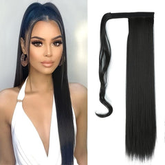 Long Straight Ponytail Hair Extensions Synthetic Heat Resistant Hair Wrap Around