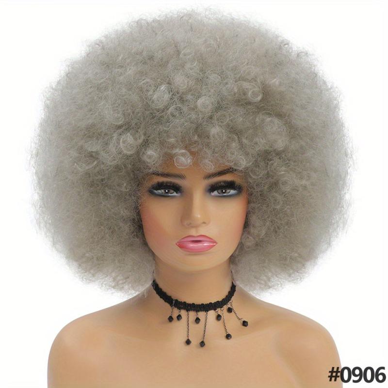 Short Afro Kinky Curly Wig With Bangs for Women