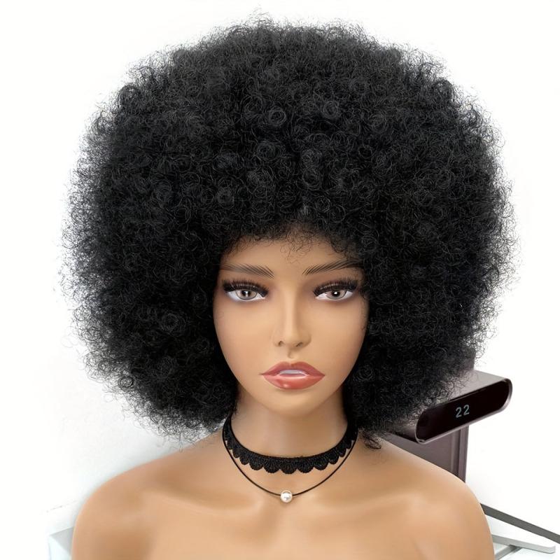 Short Afro Kinky Curly Wig With Bangs for Women