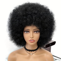 Short Afro Kinky Curly Wig With Bangs for Women