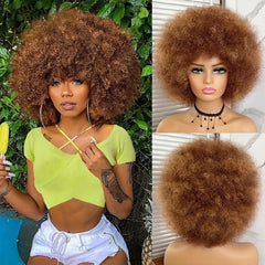 Short Afro Kinky Curly Wig With Bangs for Women