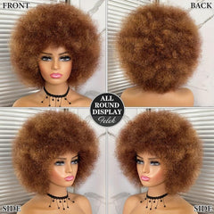 Short Afro Kinky Curly Wig With Bangs for Women