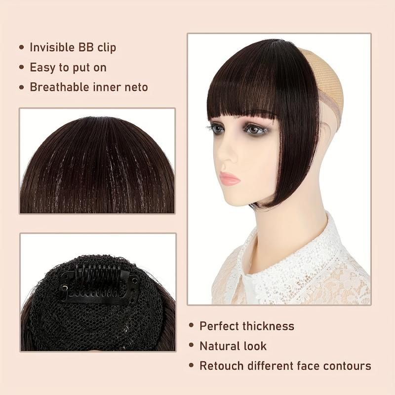 Short Heat Resistant Clip In Bangs for Women Synthetic Wig