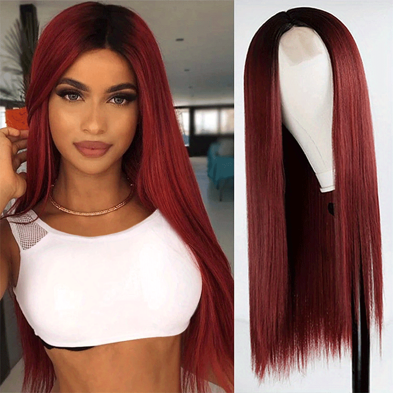 Synthetic Long Straight Wig Heat Resistant Fiber 28 Inch