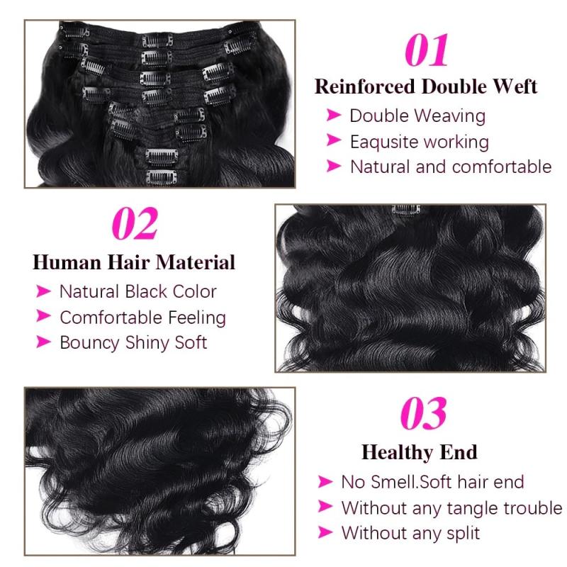 Body Wave Clip In Hair Extensions Human Hair Brazilian 14-26 Inch