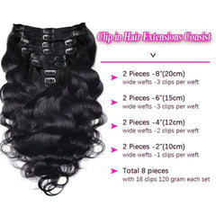 Body Wave Clip In Hair Extensions Human Hair Brazilian 14-26 Inch