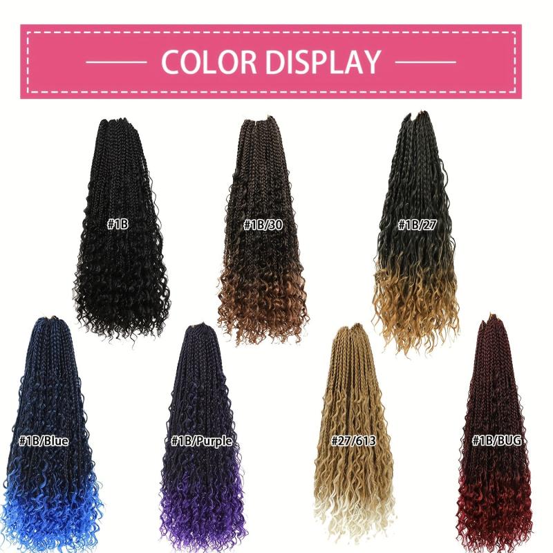 Ombre Box Braid Extensions Curly Ends Synthetic Hair Extensions