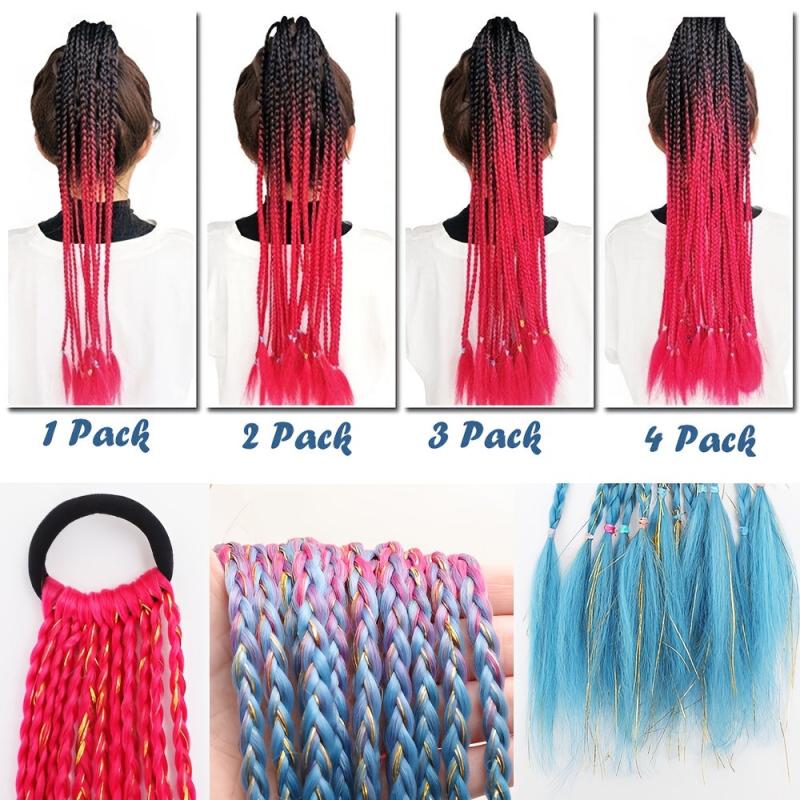 12PCS Colored Braids Hair Extensions Rainbow Braid Hairpiece