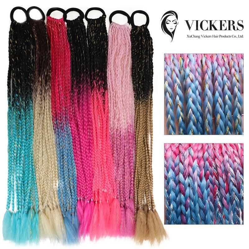 12PCS Colored Braids Hair Extensions Rainbow Braid Hairpiece