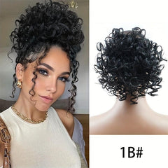 Short Afro Curly Drawstring Ponytail Hair Bun Synthetic Clip In Extensions