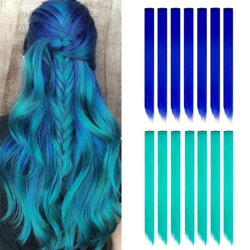 12 Pcs Clip In Hair Extensions 50 8 Cm Colored Hair Extensions Party