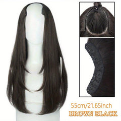 Long Straight Hair Pieces Synthetic Clip In Hair Extensions Natural Look