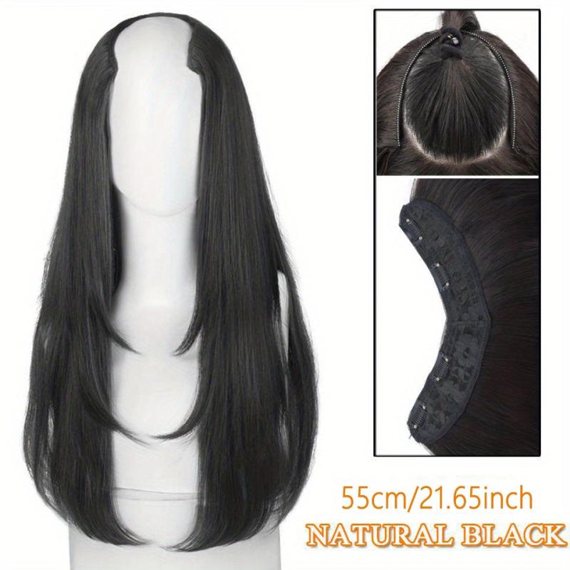 Long Straight Hair Pieces Synthetic Clip In Hair Extensions Natural Look