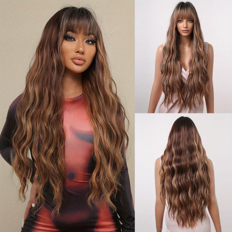 12cm Long Brown Curly Wavy Hair Wigs Synthetic Rose Net Hair Wigs