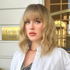 Ombre Brown Golden Bob Wig Short Curly Wavy Bob Wigs For Women