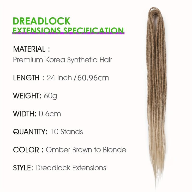 24 Inch Dreadlocks Extension 10 Strands Thin Crochet Braiding Hair Extensions