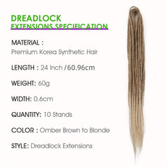 24 Inch Dreadlocks Extension 10 Strands Thin Crochet Braiding Hair Extensions