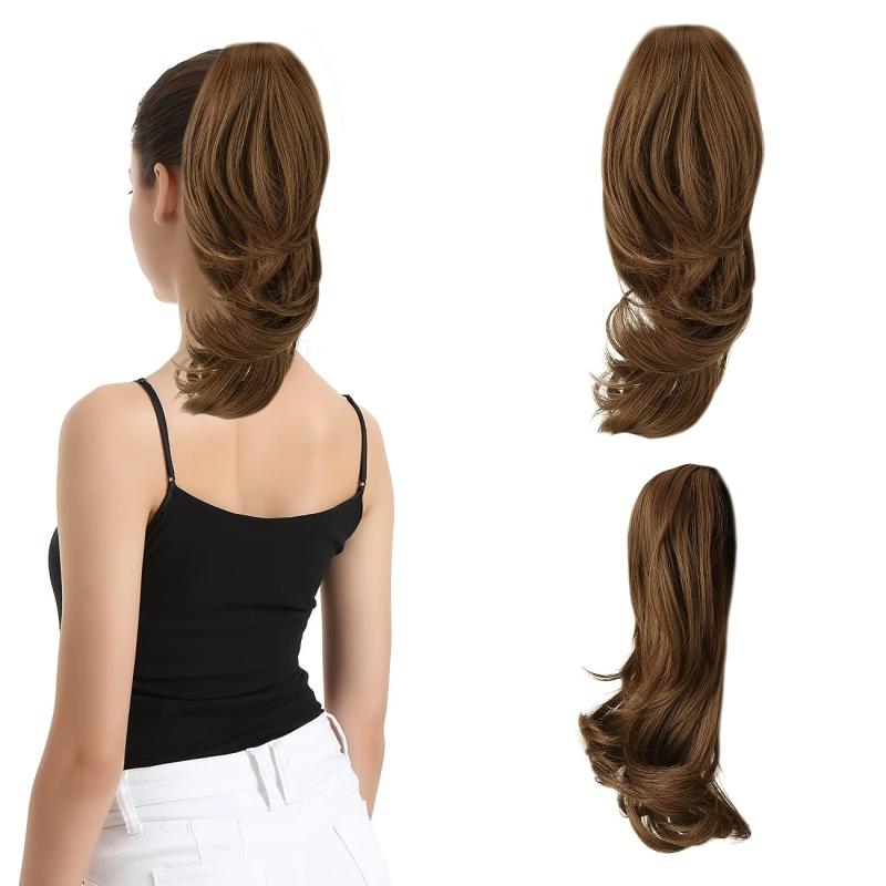 Short Wavy Curly Clip In Ponytail Hair Extension Synthetic