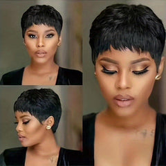 Short Human Hair Pixie Cut Wig for Women