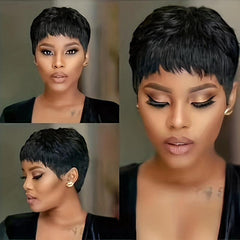 Short Human Hair Pixie Cut Wig for Women