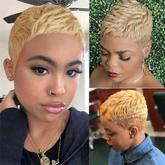 Short Human Hair Pixie Cut Wig for Women