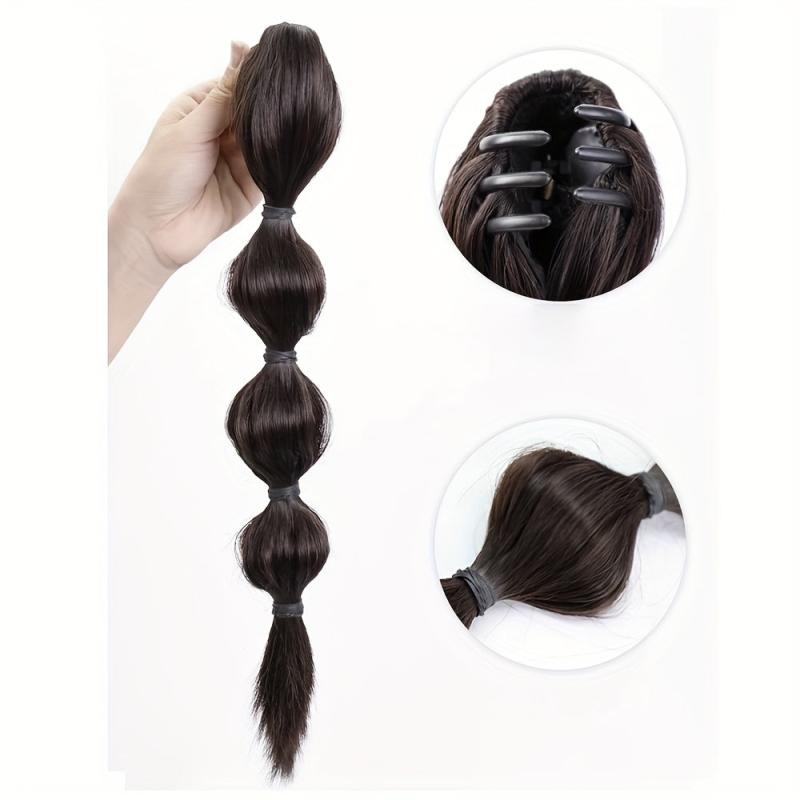 Long Bubble Ponytail Extensions Synthetic Clip In Hair Natural Look