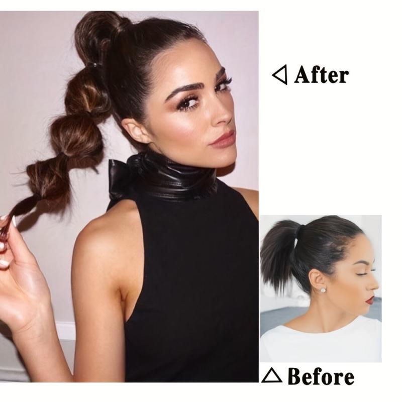 Long Bubble Ponytail Extensions Synthetic Clip In Hair Natural Look