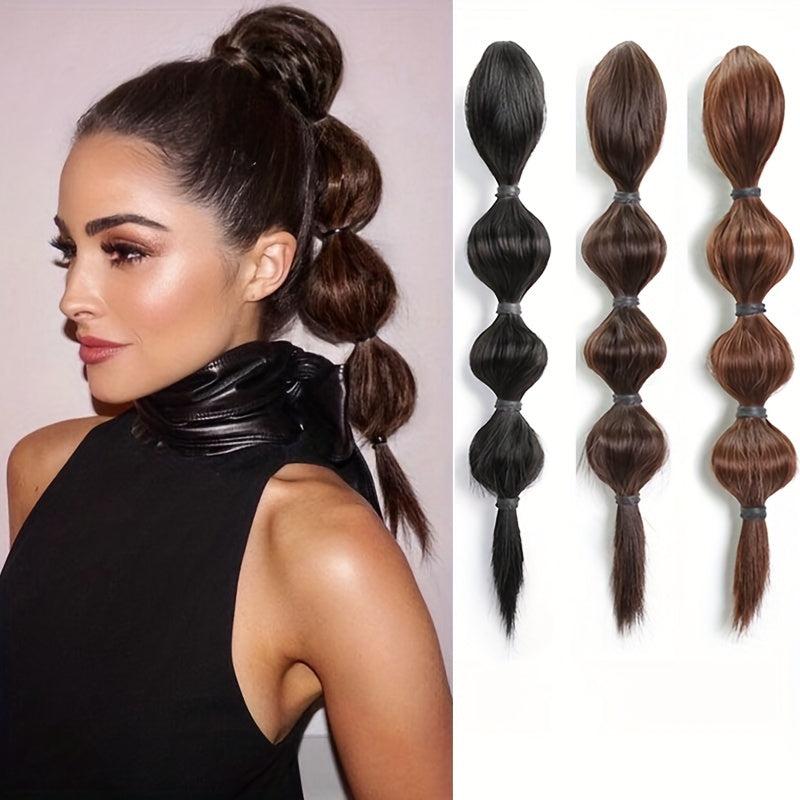 Long Bubble Ponytail Extensions Synthetic Clip In Hair Natural Look