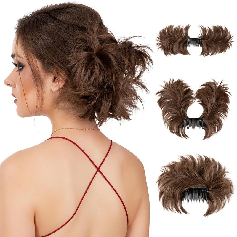 Messy Round Bun Hair Piece Side Comb Clip Style Bun Hair