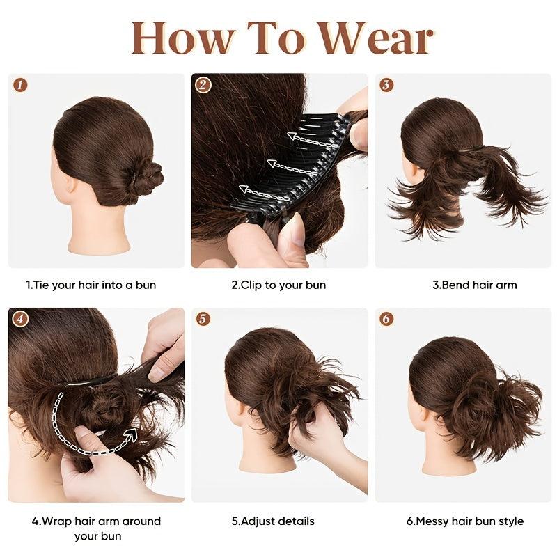 Messy Round Bun Hair Piece Side Comb Clip Style Bun Hair