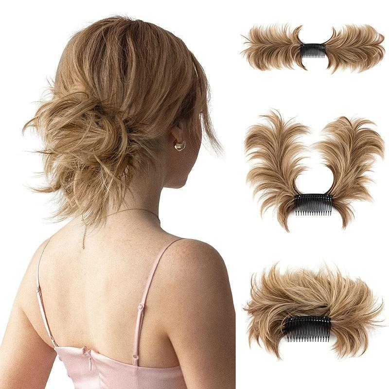 Messy Round Bun Hair Piece Side Comb Clip Style Bun Hair