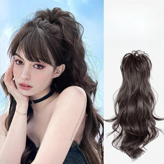 Long Wavy Clip In Hair Extension Synthetic Wig For Women Brown