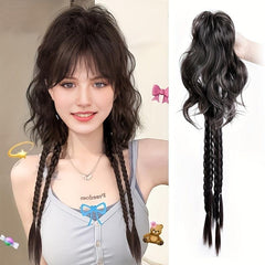Long Braided Curly Hair Bun Ponytail Extension