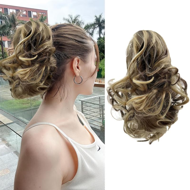 Short Ponytail Extension Curly Claw Clip Pony Tail Hairpiece for Women Synthetic