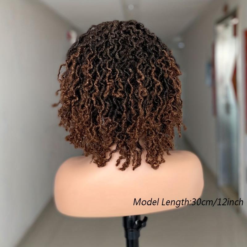 Short Afro Braided Wigs Dreadlock Wigs Faux Locs Synthetic Machine Wigs