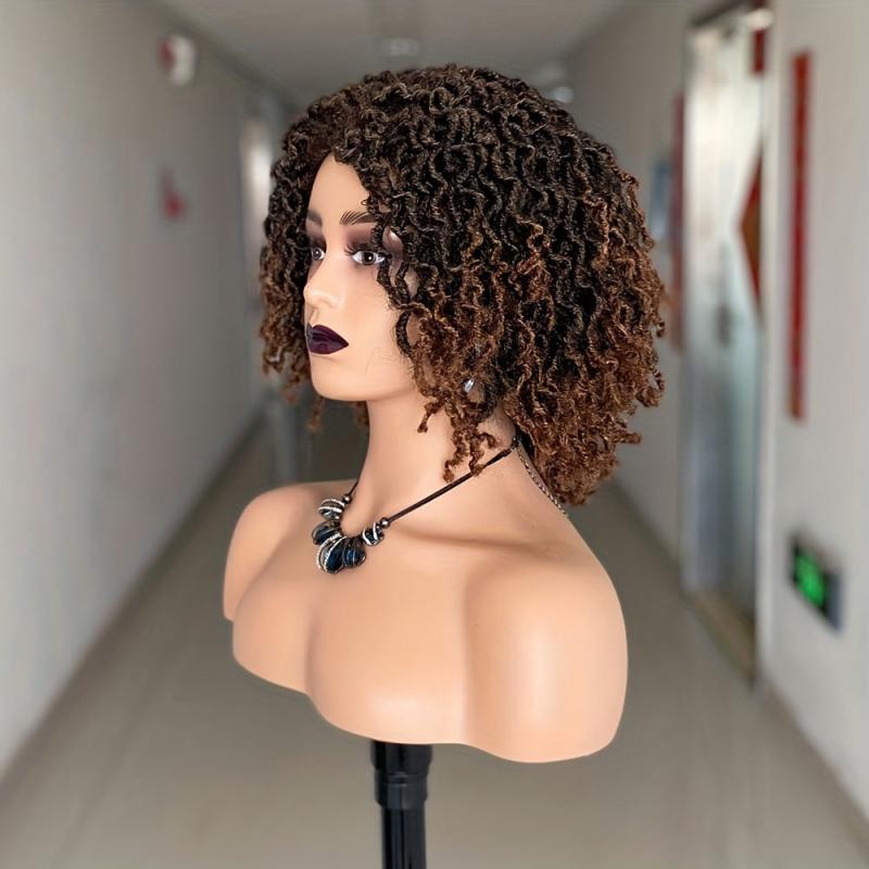Short Afro Braided Wigs Dreadlock Wigs Faux Locs Synthetic Machine Wigs