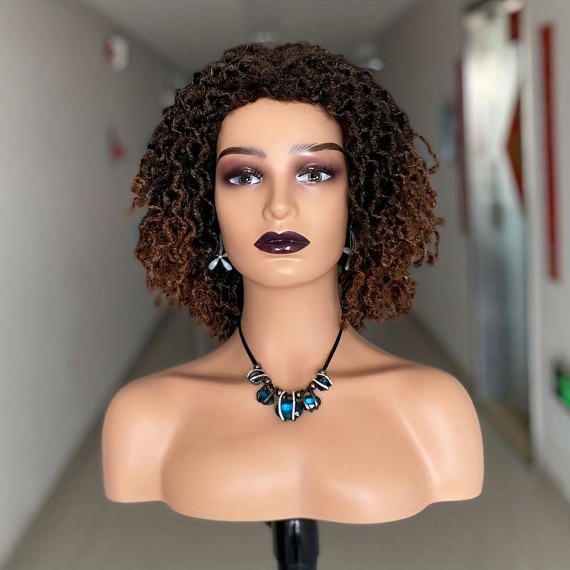 Short Afro Braided Wigs Dreadlock Wigs Faux Locs Synthetic Machine Wigs