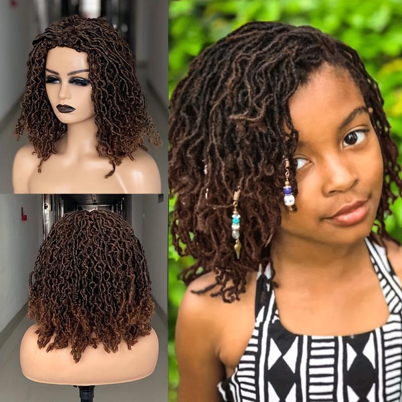 Short Afro Braided Wigs Dreadlock Wigs Faux Locs Synthetic Machine Wigs